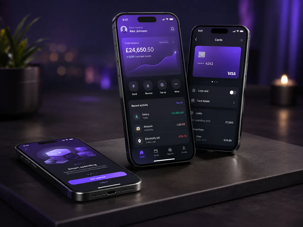 Illustrative mobile application shown on modern smartphones